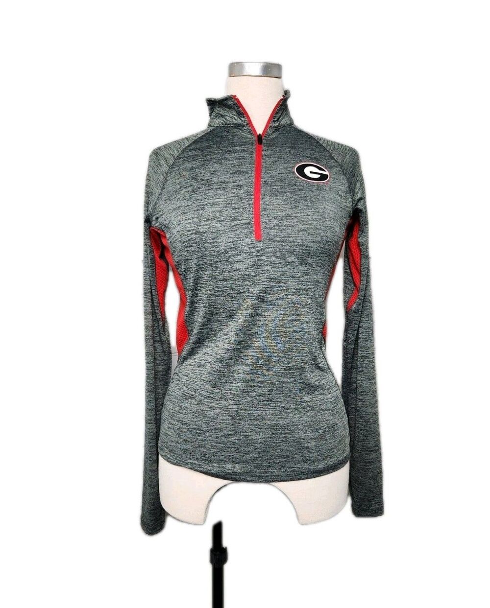 Colosseum GA Bulldogs 1/4 Zip Logo Heathered Gray Womens S Own the Stands Thumb